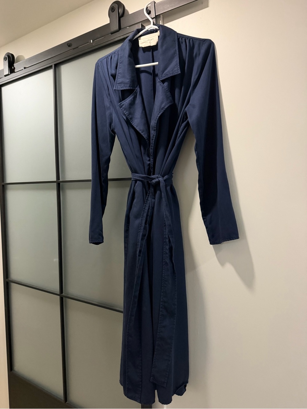 Women's Navy Long-Sleeve Belted Maxi Dress